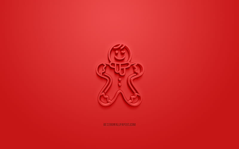 Christmas Cookie 3d icon, red background, 3d symbols, Christmas Cookie, creative 3d art, 3d icons, Christmas sign, Christmas 3d icons, HD wallpaper