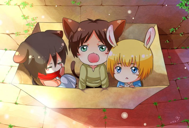 Mikasa-Eren-Armin, cute, fanart, titans, anime, chibi, HD wallpaper ...