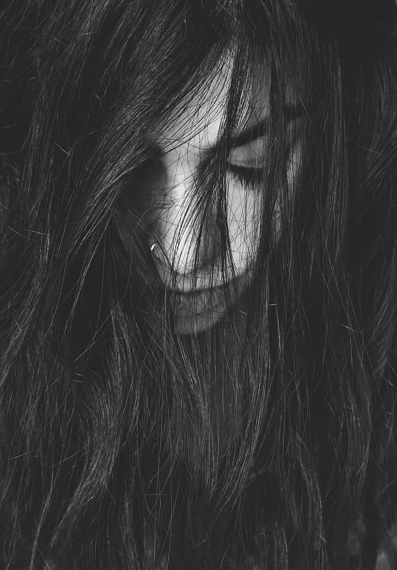 grayscale graphy of woman looking down, HD phone wallpaper