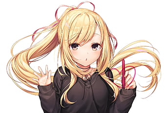 anime girl, ponytail, blonde, cute, Anime, HD wallpaper