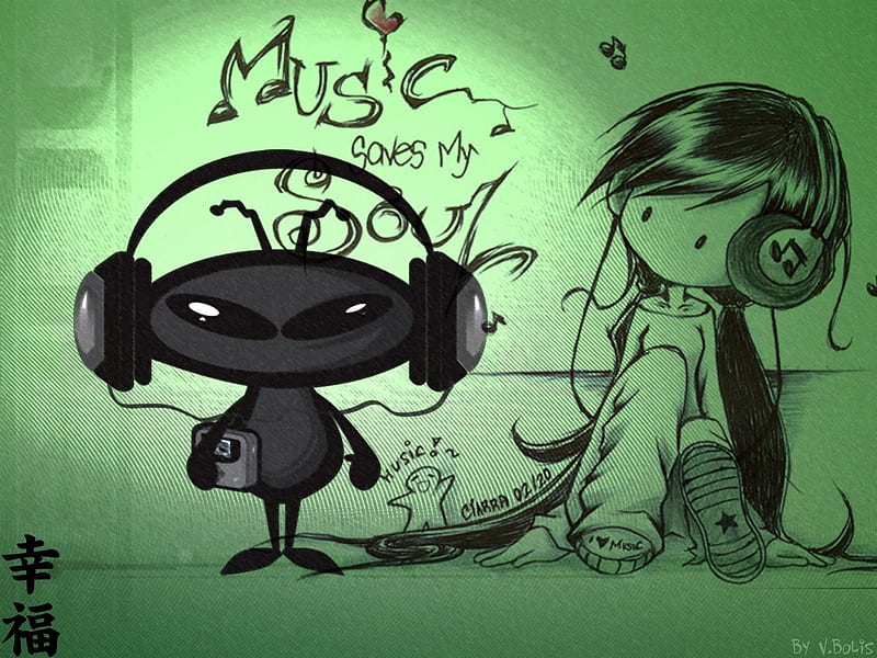 Music Vibe, chica, verde, music, mark, lrg music, vibe, song, et, girl, green, soul, alien, HD wallpaper