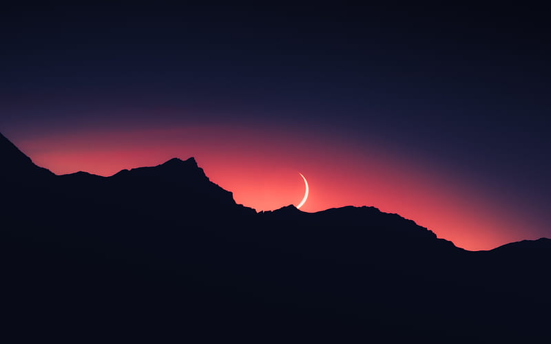 Moonset Silhouette , moon, mountains, nature, HD wallpaper