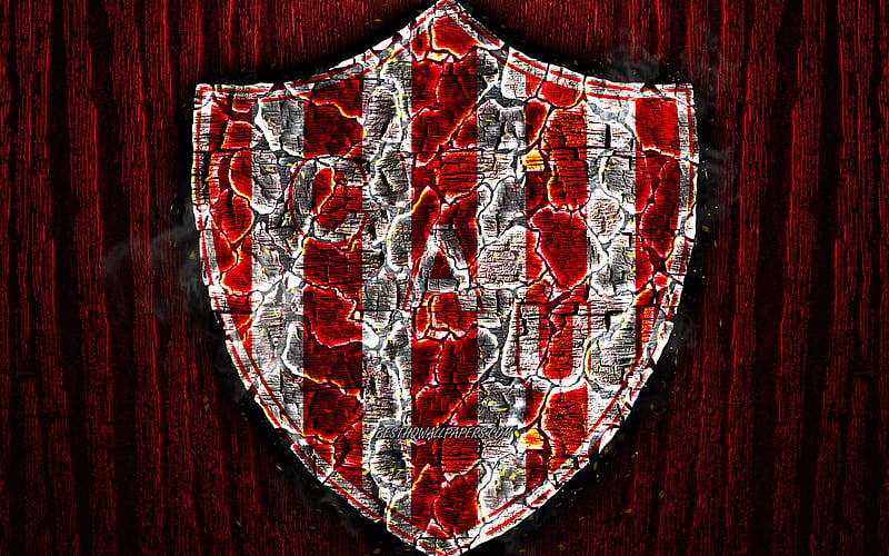 CA Union, scorched logo, Argentine Primera Division, red wooden background, Argentinean football club, Argentine Superleague, grunge, Union de Santa Fe, soccer, Union logo, Argentina, HD wallpaper
