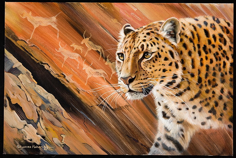 Leopard, animal, art, painting, polyanna pickering, pictura, HD wallpaper