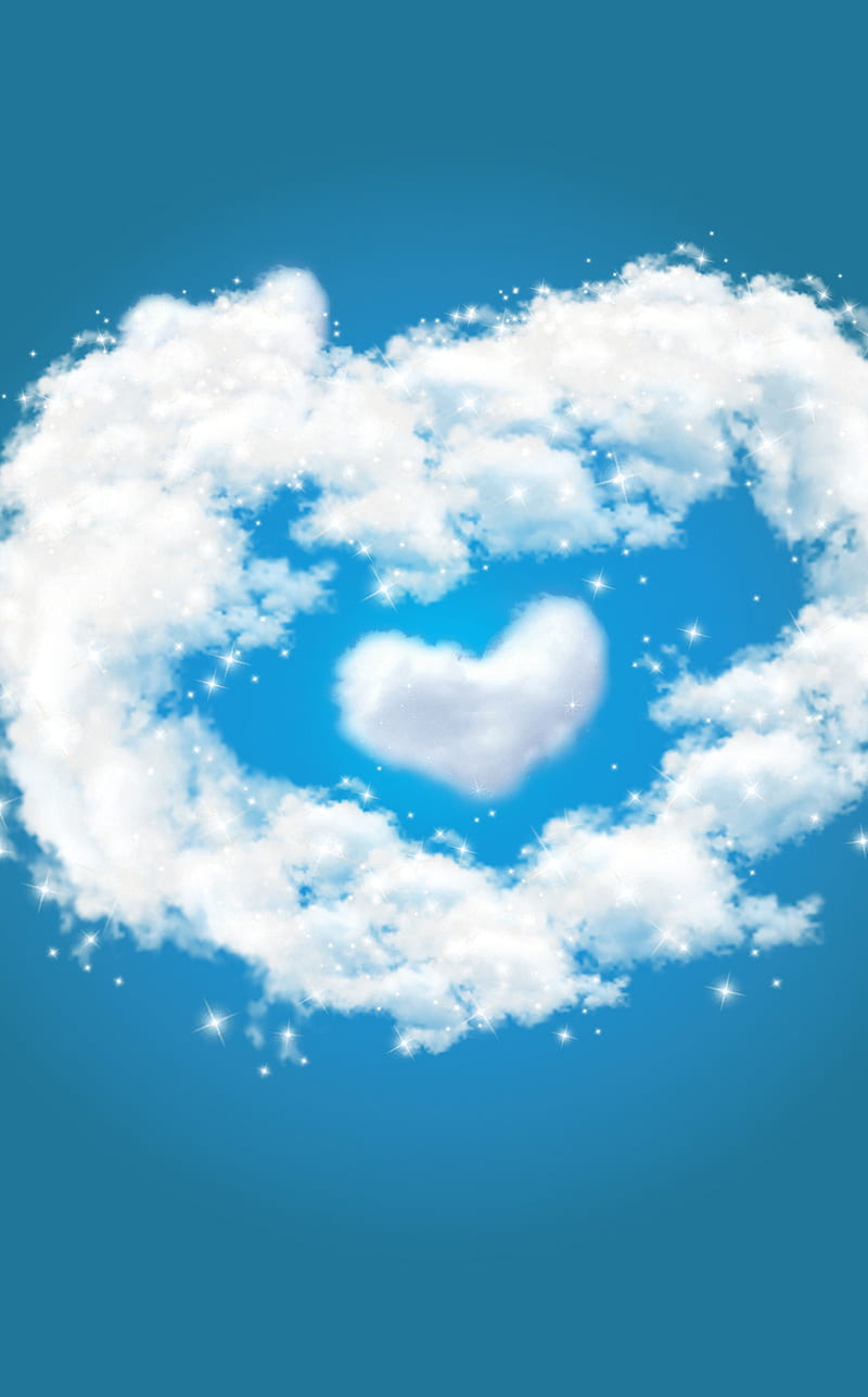 Love in the sky, blue, calm, clouds, heart, romantic, HD phone wallpaper