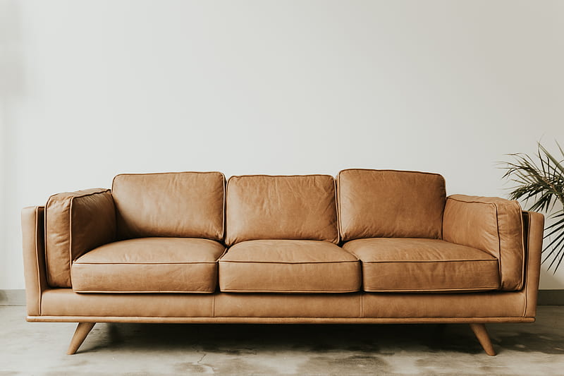 brown leather 3-seat sofa, HD wallpaper