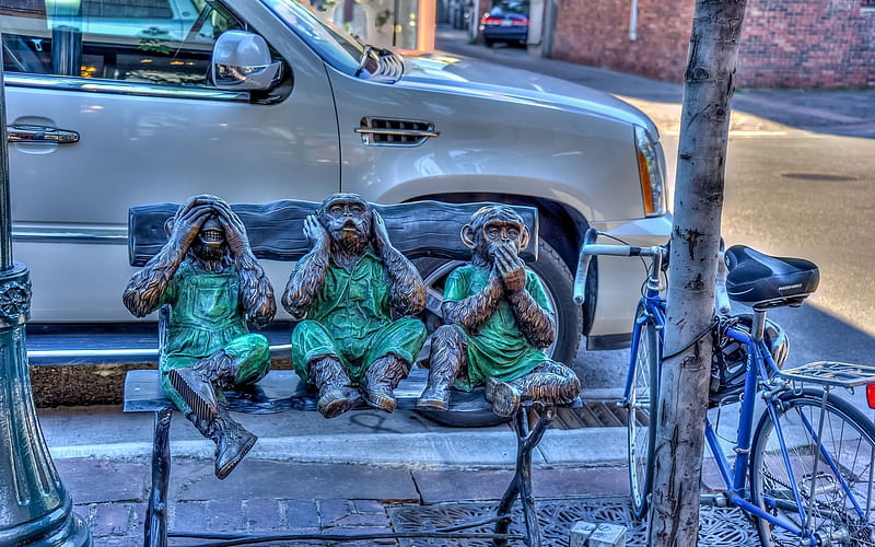 bronze sculpture, three monkeys, aspen, colorado, HD wallpaper