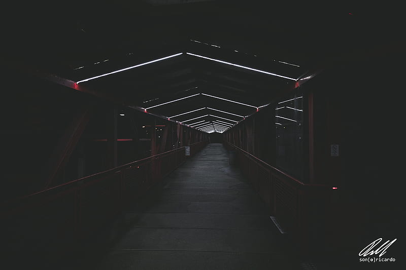bridge, tunnel, neon, glow, dark, HD wallpaper