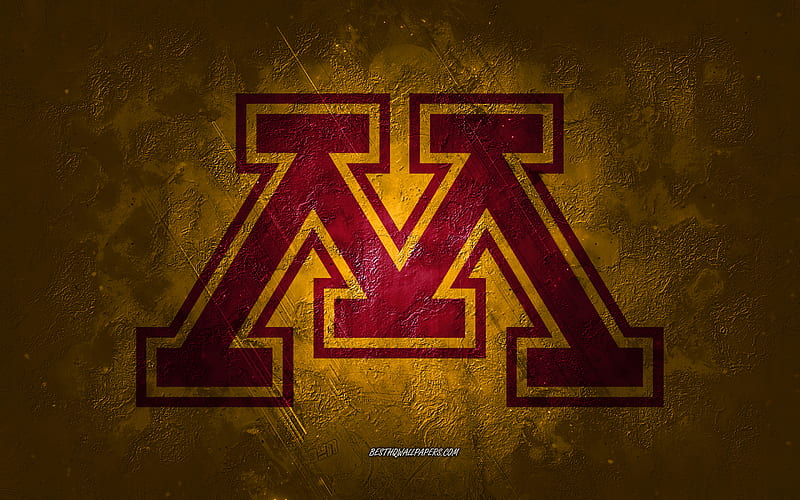 Minnesota Golden Gophers, American football team, yellow background, Minnesota Golden Gophers logo, grunge art, NCAA, American football, USA, Minnesota Golden Gophers emblem, HD wallpaper