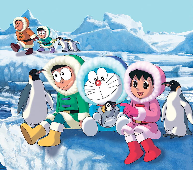 Doraemon Winter, friend, guy, penguin, nobita, adorable, animal, sweet,  group, HD wallpaper | Peakpx
