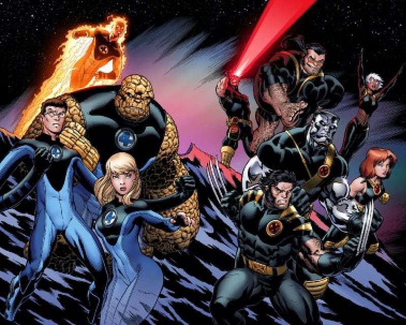 Fantastic Four and X-MEN, Thing, Human Torch, Storm, Wolverine, HD wallpaper