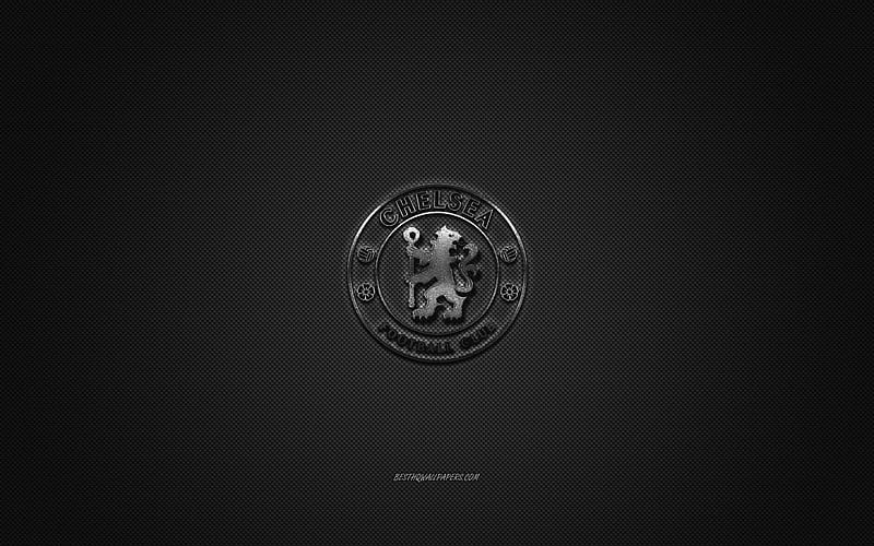 Chelsea FC, English football club, Premier League, silver logo, gray carbon fiber background, football, London, England, Chelsea FC logo, HD wallpaper