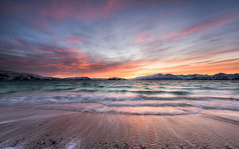 Lofoten Islands, Seascape, Sunset, Coast, Norway, Archipelago, Norwegian Sea, HD wallpaper