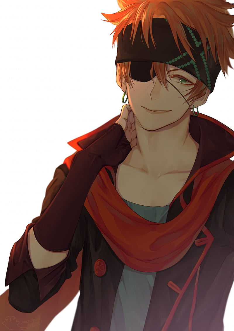 lavi, d.gray-man, eyepatch, red scarf, anime boy, headband, smiling, Anime, HD phone wallpaper