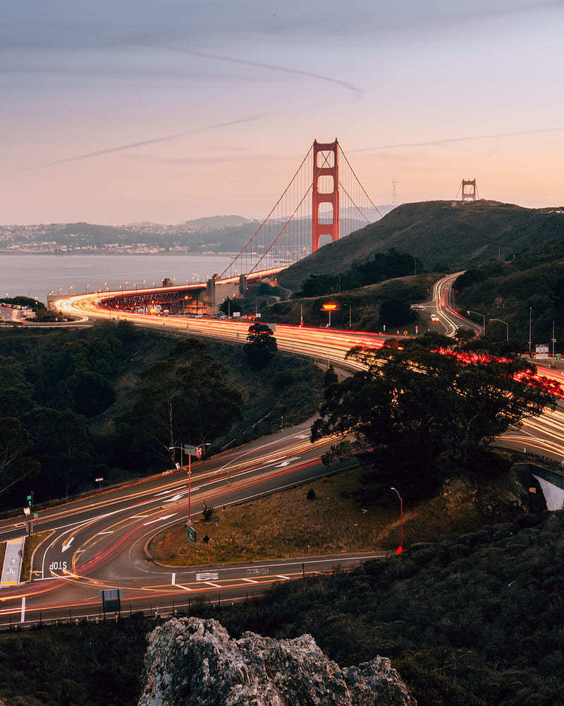 time-lapse graphy of cars on road by Golden Gate Bridge, HD phone wallpaper