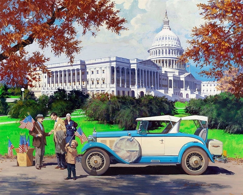 Falcon Knight - 1928, 1928, draw and paint, Falcon Knight, Washington DC, love four seasons, attractions in dreams, carros, retro, old car, people, HD wallpaper