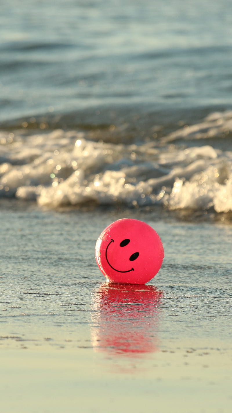 Balloon smiley , smile, red balloon, sea, water, HD phone wallpaper