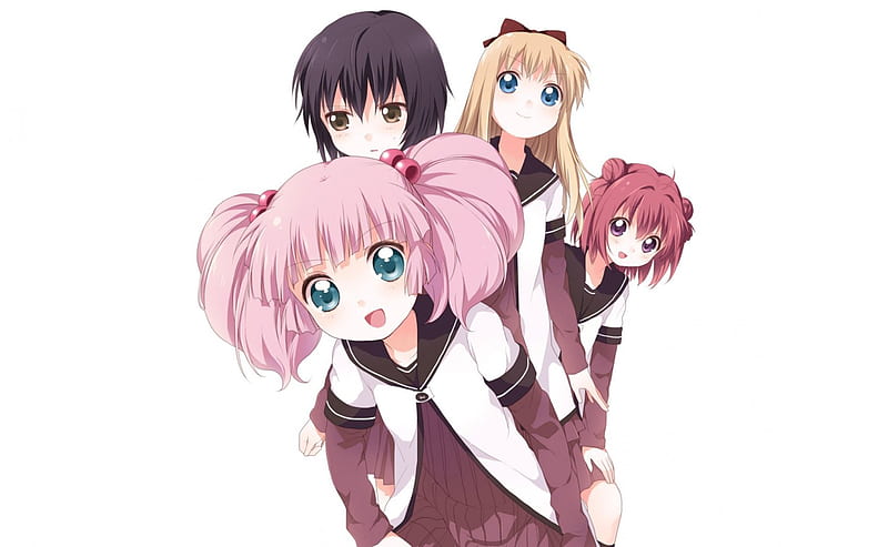 toshinou kyouko, akaza akari, funami yui, and yoshikawa chinatsu (yuru  yuri) drawn by pontasu