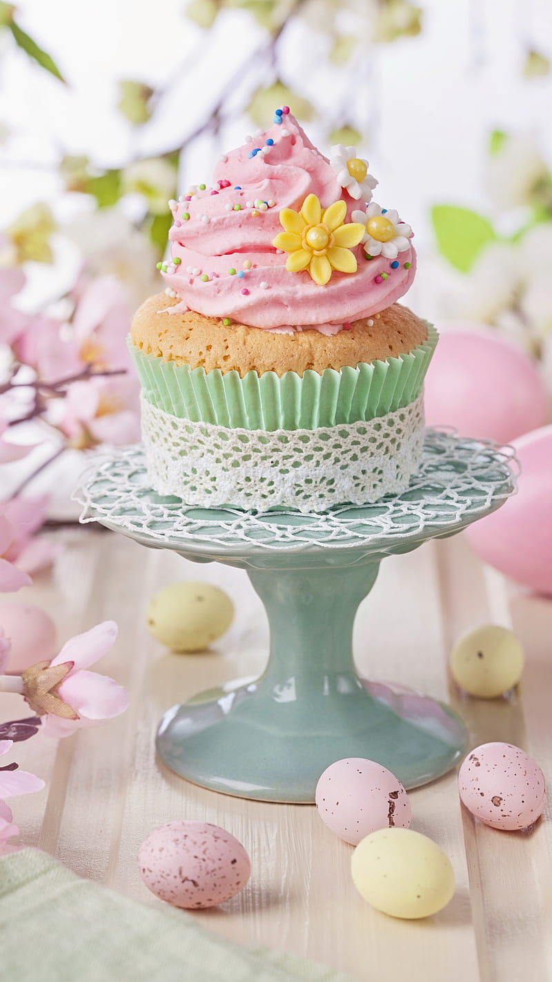 Easter Cake, celebration, colors, cupcake, egg, flowers, HD phone wallpaper