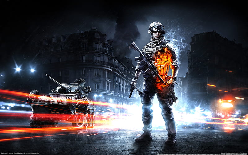 Battlefield 3, guerra, soldier, action, video game, battlefield, adventure, fire, dark, weapon, night, HD wallpaper