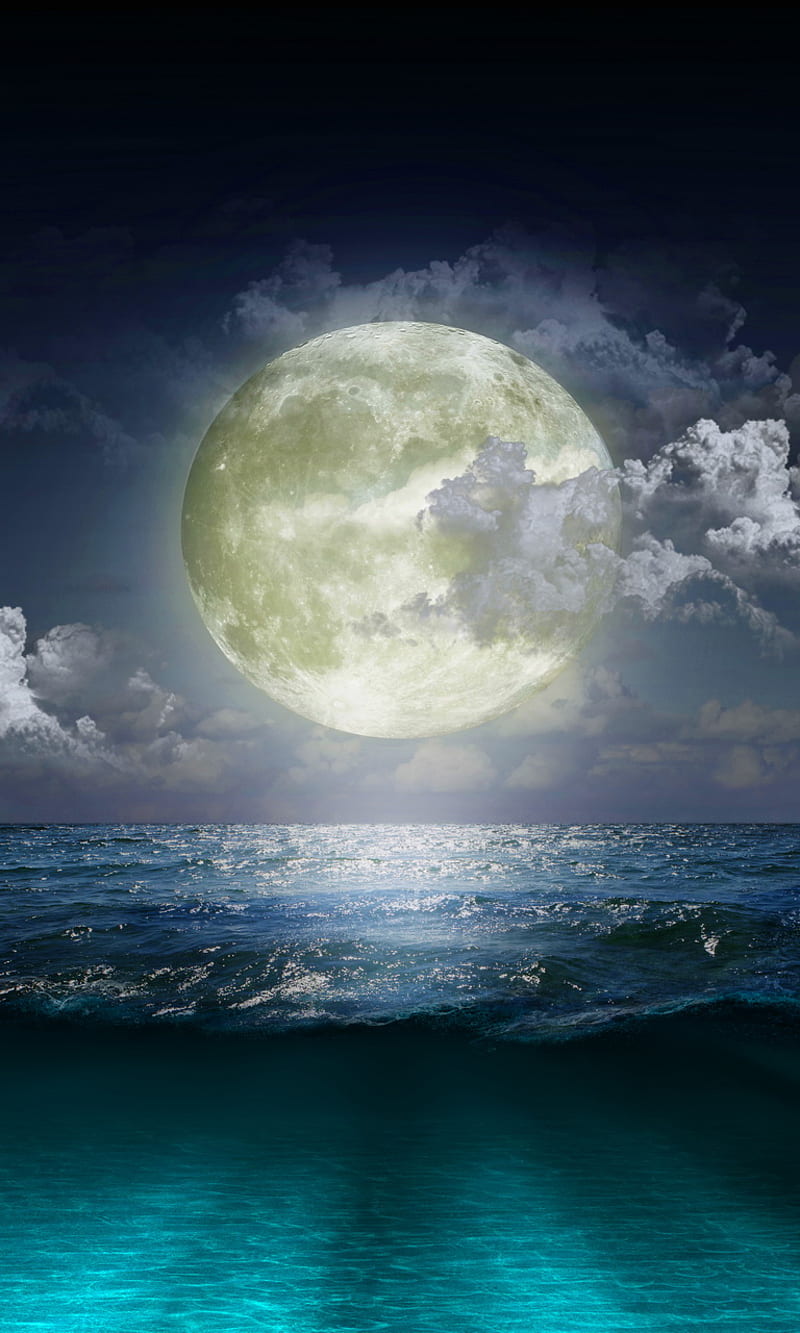 Moonlight Sea, blue sea, moonlight water sky, HD phone wallpaper | Peakpx