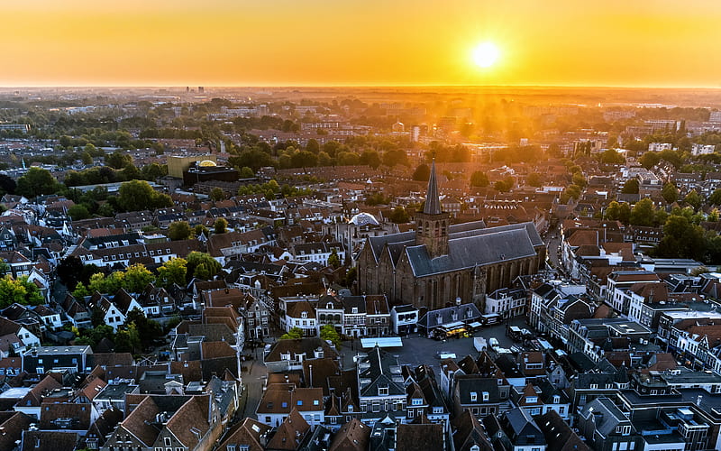 Amerfoort sunset, cityscapes, skyline, Utrecht, Netherlands, Europe, HD wallpaper