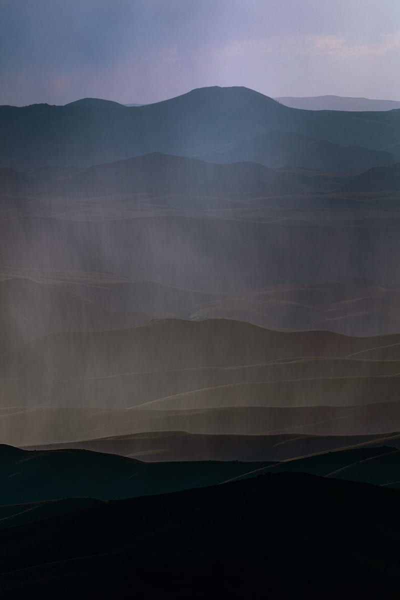mountains, hills, fog, landscape, dark, HD phone wallpaper