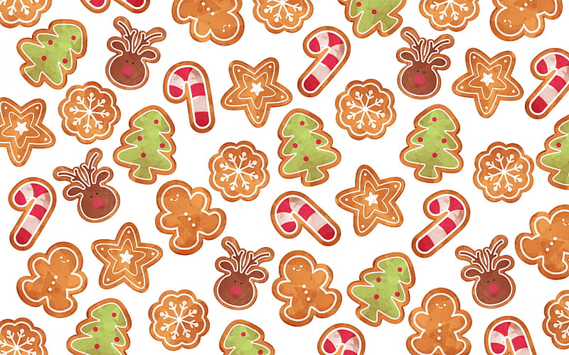 Christmas texture, Christmas cookies background, painted cookies, Christmas, background with Christmas cookies, HD wallpaper