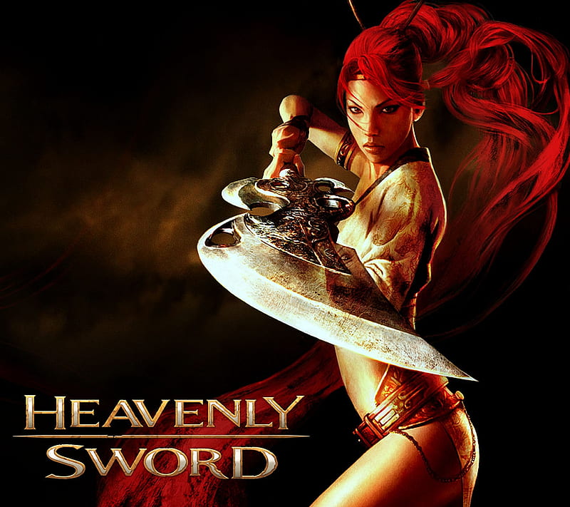 Heavenly Sword, body, game, girl, hair, ps3, red, sword, woman, HD wallpaper