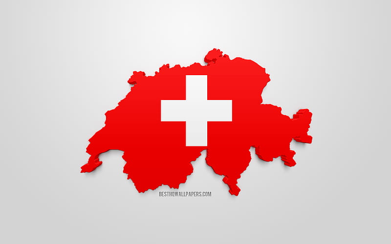 3d flag of Switzerland, map silhouette of Switzerland, 3d art, Switzerland 3d flag, Europe, Switzerland, geography, Switzerland 3d silhouette, HD wallpaper