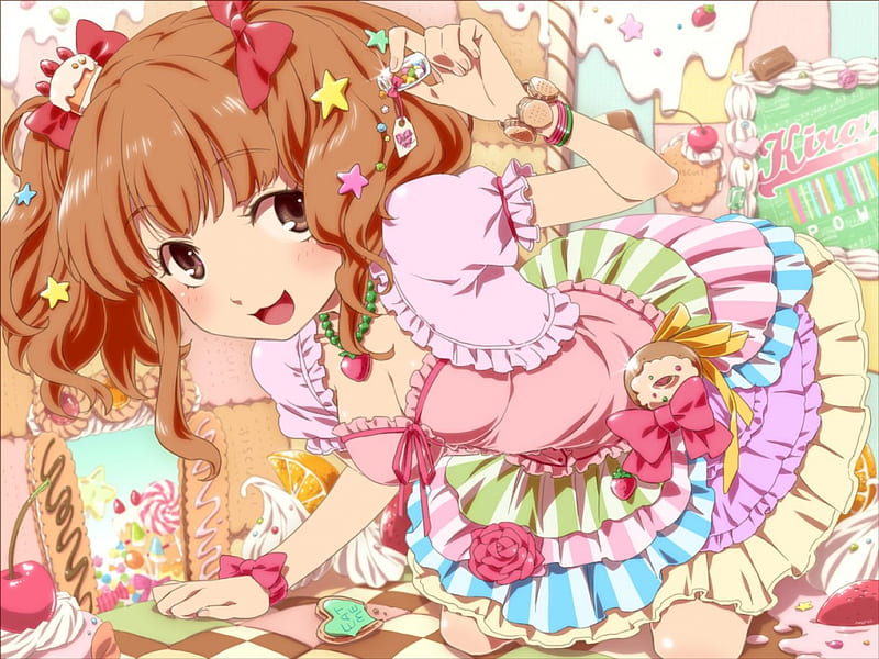 Welcome To My Candyland!!, fruit, candy, colorful, girl, sweets, anime, idolmaster, HD wallpaper