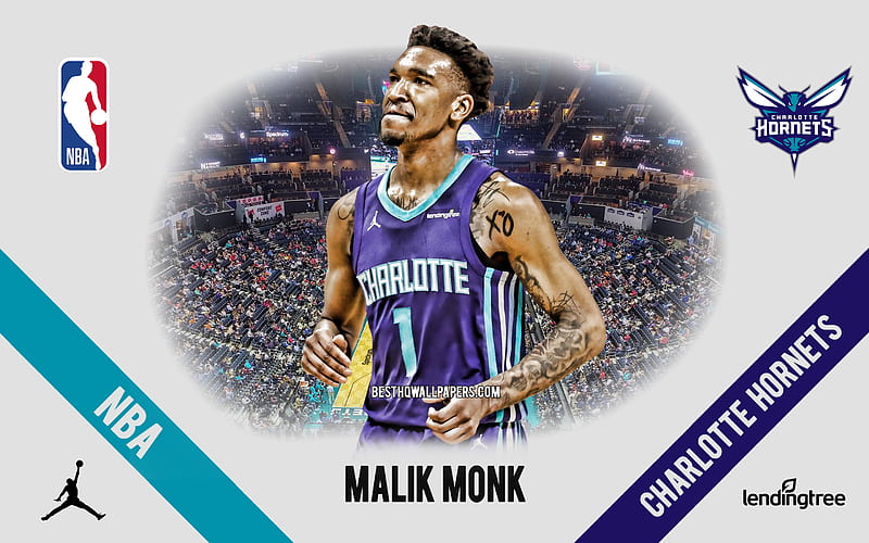 Malik Monk, Charlotte Hornets, American Basketball Player, NBA, portrait, USA, basketball, Spectrum Center, Charlotte Hornets logo, HD wallpaper