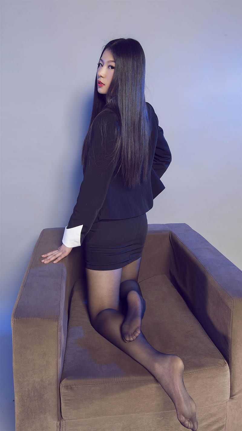 Asian Women Black Hair Pantyhose High Heels Office Girl Brunette Skirt Hd Phone