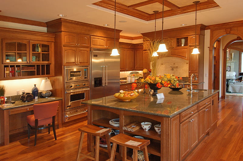 Luxury Kitchen, architecture, house, kitchen, wood, luxury, HD wallpaper
