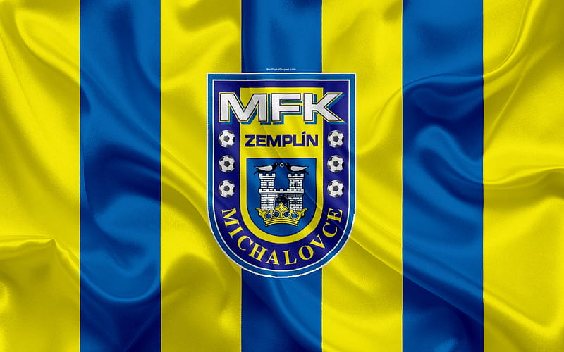 MFK Zemplín Michalovce silk texture, Slovak football club, logo, yellow-blue flag, Fortuna liga, Michalovce, Slovakia, football, HD wallpaper