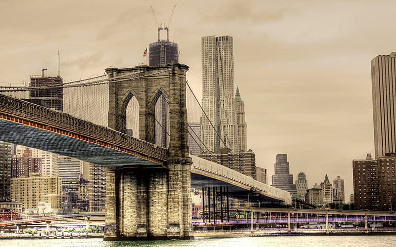 New York, Brooklyn Bridge, NYC, America, USA, HD wallpaper
