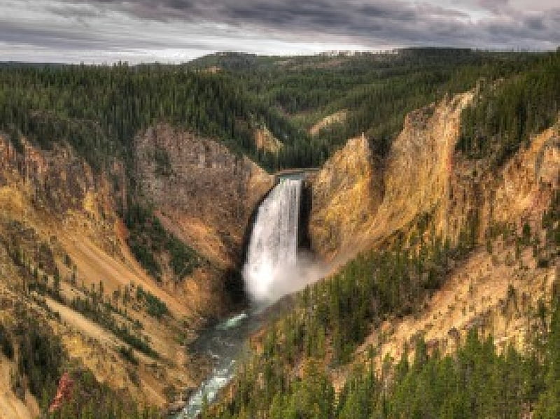 Yellowstone Lower River Falls - Wyoming - USA, USA, Waterfalls, Wyoming, Yellowstone Falls, Yellowstone Lower River Falls, HD wallpaper
