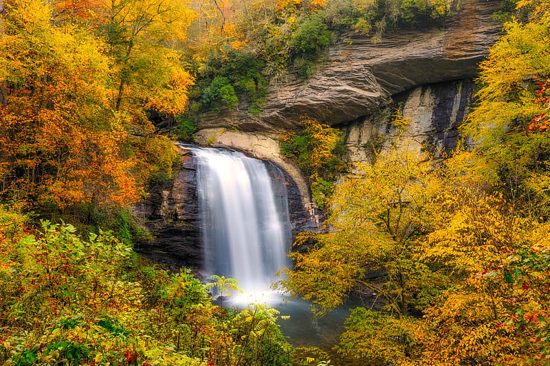 Looking Glass Falls, North Carolina, waterfall, autumn, nature, usa, HD wallpaper