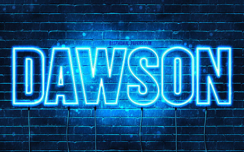 Dawson with names, horizontal text, Dawson name, blue neon lights, with Dawson name, HD wallpaper