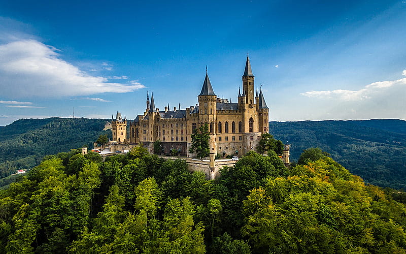 Germany, Hohenzollern Castle, summer, german landmarks, mountains, Europe, HD wallpaper