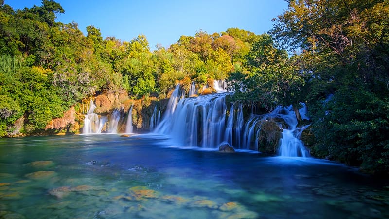 Krka River, Krka National Park, Croatia, trees, cascades, river, rocks, landscape, HD wallpaper