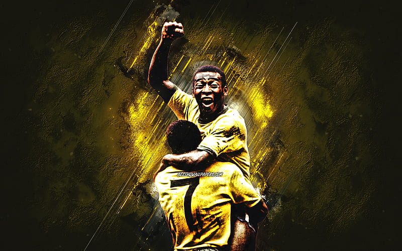Pele, Jairzinho, Jair Ventura Filno, Brazil National Football Team, yellow stone background, soccer, Brazil, HD wallpaper