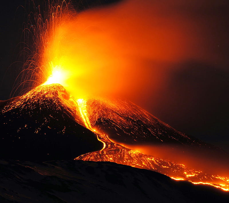 Volcano, erupt, eruption, fire, lava, magma, HD wallpaper