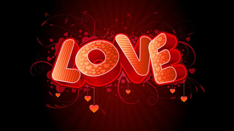 3D Love, gradient background, love, illustrations, graphics, swirls, typography, corazones, HD wallpaper
