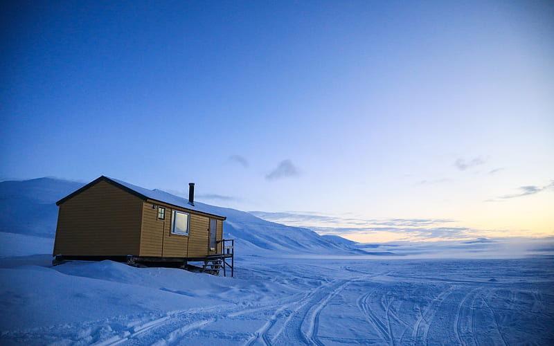 A lonely Cabin Svalbard 2022 Snowfield, HD wallpaper