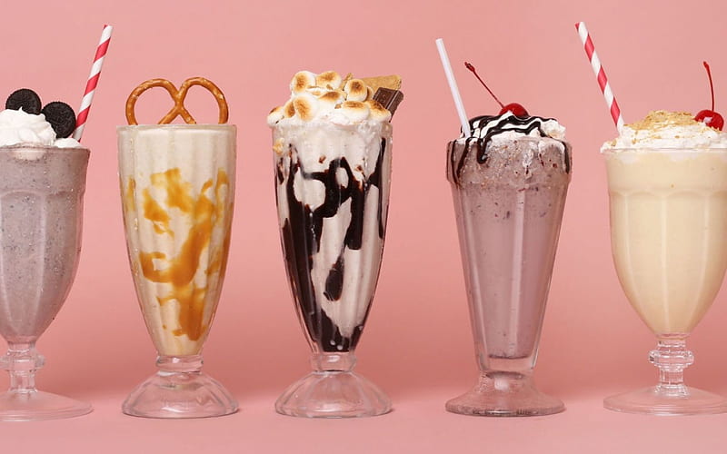 Milkshakes, glasses, desserts, sweet, HD wallpaper