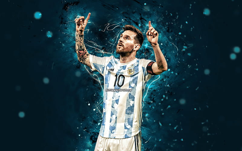 Lionel Messi, 2021, Argentina national football team, football stars, Leo Messi, blue neon lights, Lionel Andres Messi Cuccittini, soccer, Messi, Argentine National Team, Lionel Messi, HD wallpaper