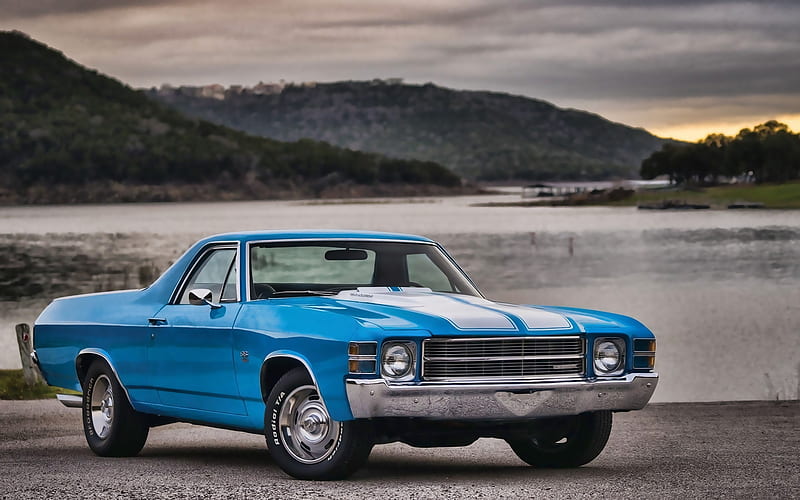 Chevrolet El Camino, tuning, 1971 cars, retro cars, 1971 Chevrolet El Camino, blue pickup, american cars, Chevrolet, HD wallpaper