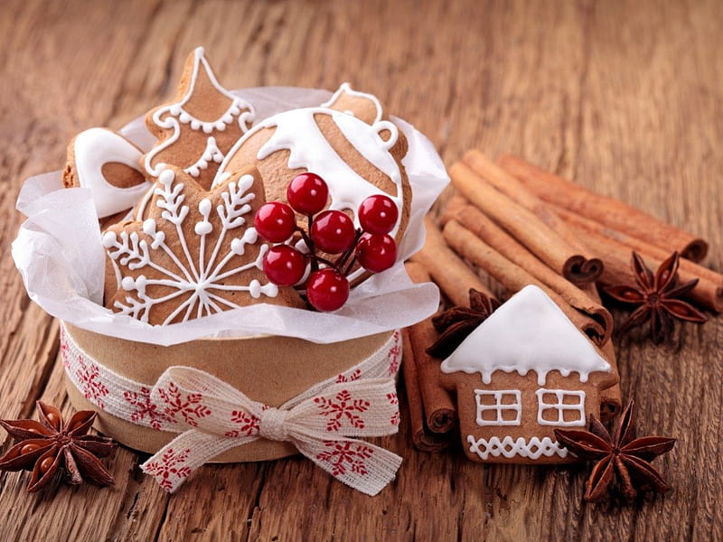 ♦Candy♦, candy, christmas, New Year, cinnamon, holly, anise, star anise, cookies, baking, spices, HD wallpaper