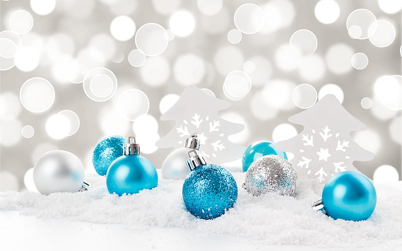 Blue Christmas balls, Happy New Year, snow, winter, Christmas background, Christmas balls, snowflakes, HD wallpaper
